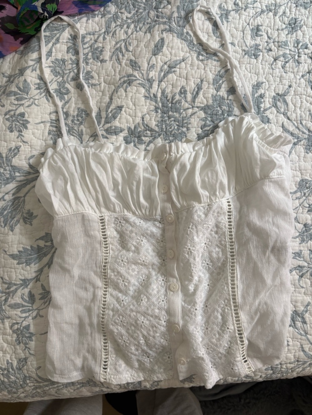 Zara White Eyelet Button-Front Spaghetti Strap Cami